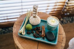 spa essentials on a table     