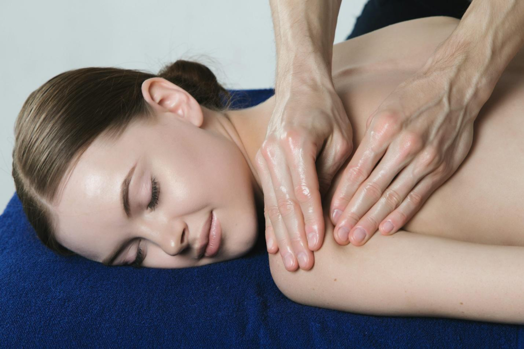  A woman getting a back massage