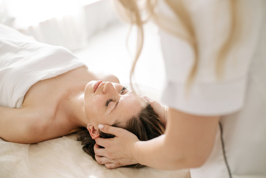 close-up of a woman getting a head massage