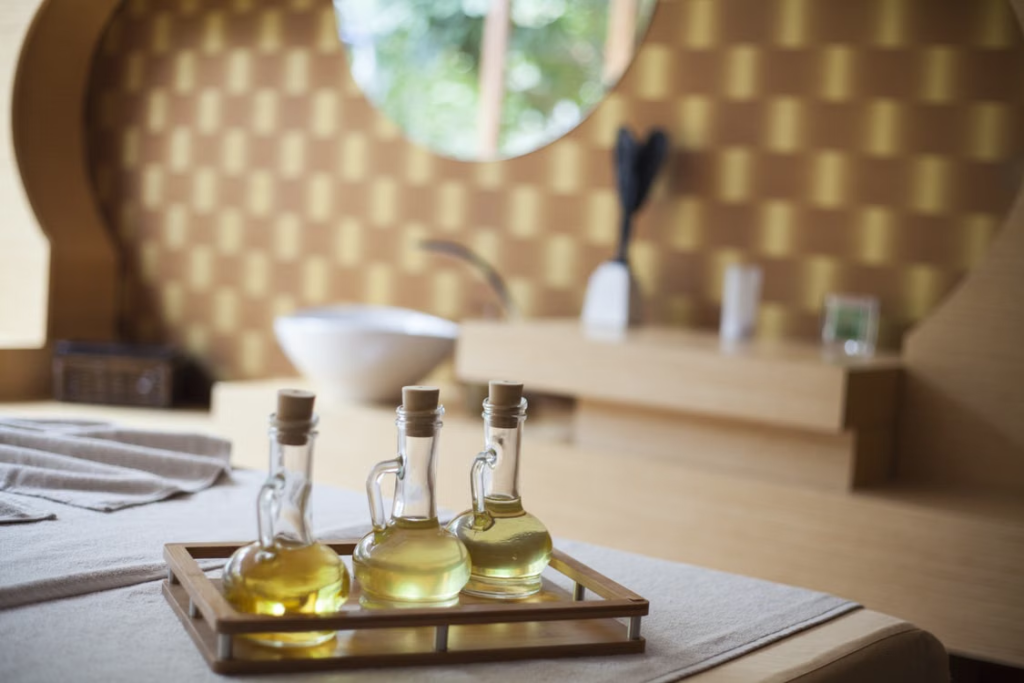 This photo shows bottles with oil in them.