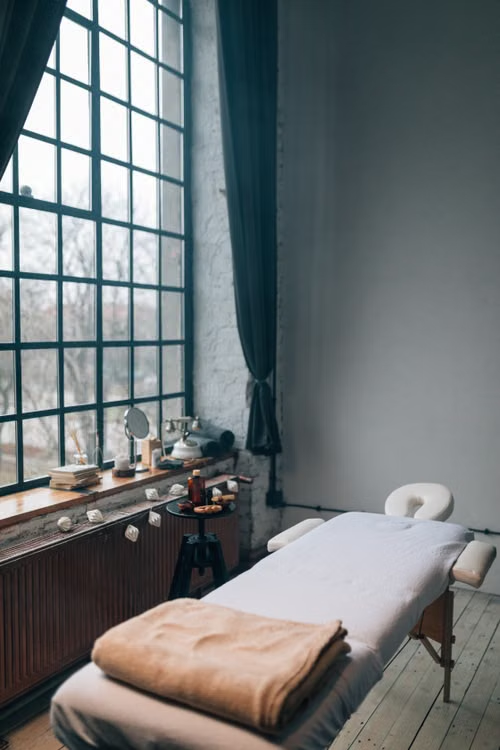 A settee in a massage room.